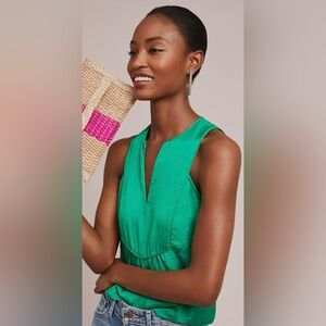 Maeve Emerald Green by Anthropologie Weekend Getaway Blouse Size 10